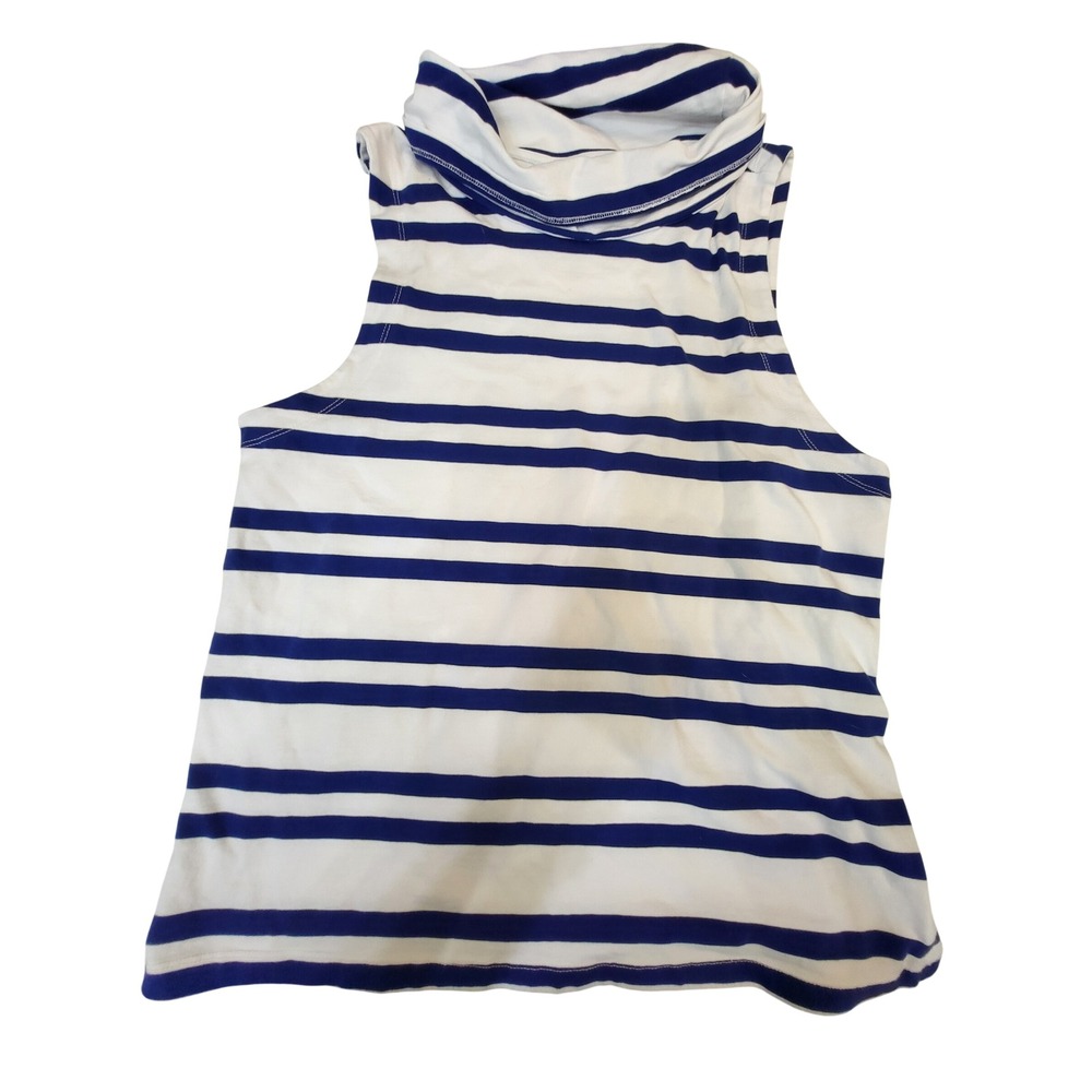 Maeve Anthropologie Womens XL Navy White Striped Cowl Neck Side Button Top
